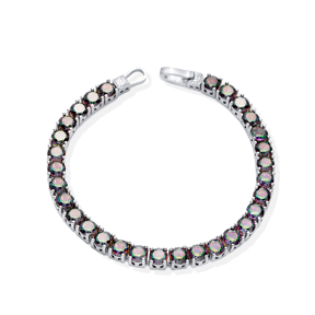 Round Shape Mystic Topaz Stone Sterling Silver Tennis Bracelet