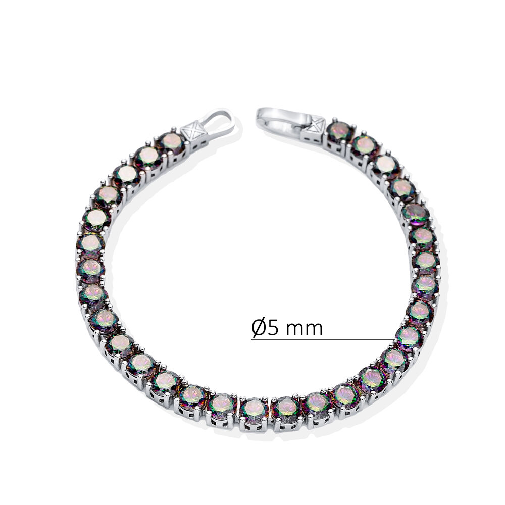 Round Shape Mystic Topaz Stone Sterling Silver Tennis Bracelet