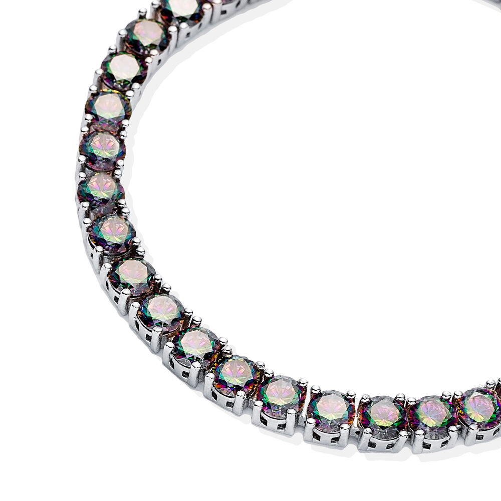 Round Shape Mystic Topaz Stone Sterling Silver Tennis Bracelet