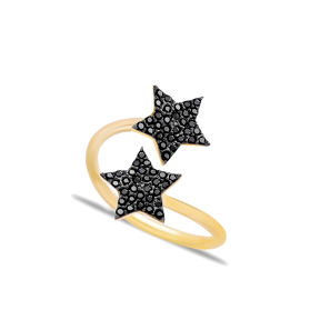 Double Side Black Stone Star Wrap Ring Turkish Silver Jewelry