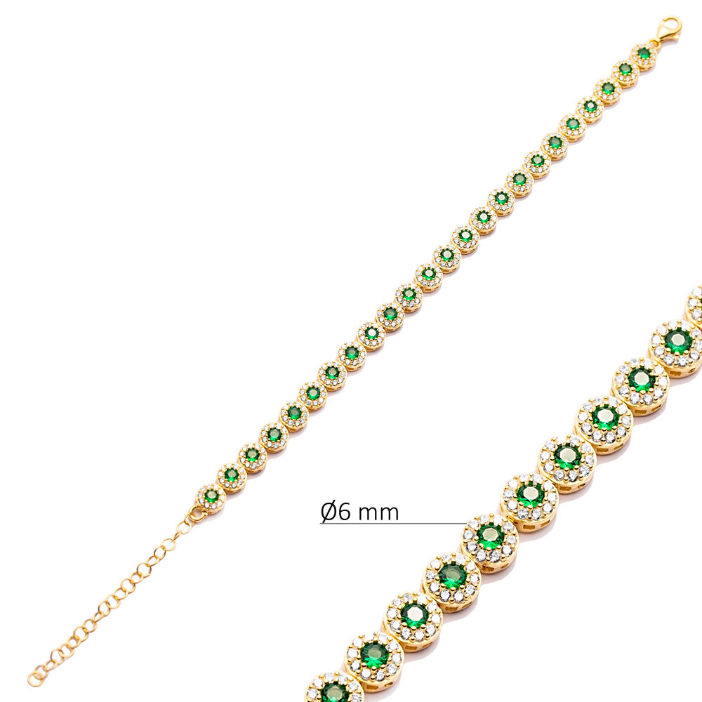 Ø6 mm Round Emerald CZ Wholesale 925 Silver Tennis Bracelet