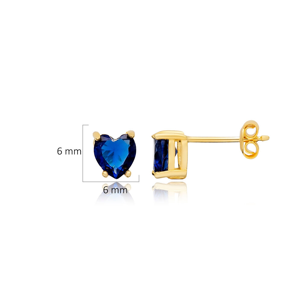 Sapphire CZ Heart Design 925 Stud Earrings