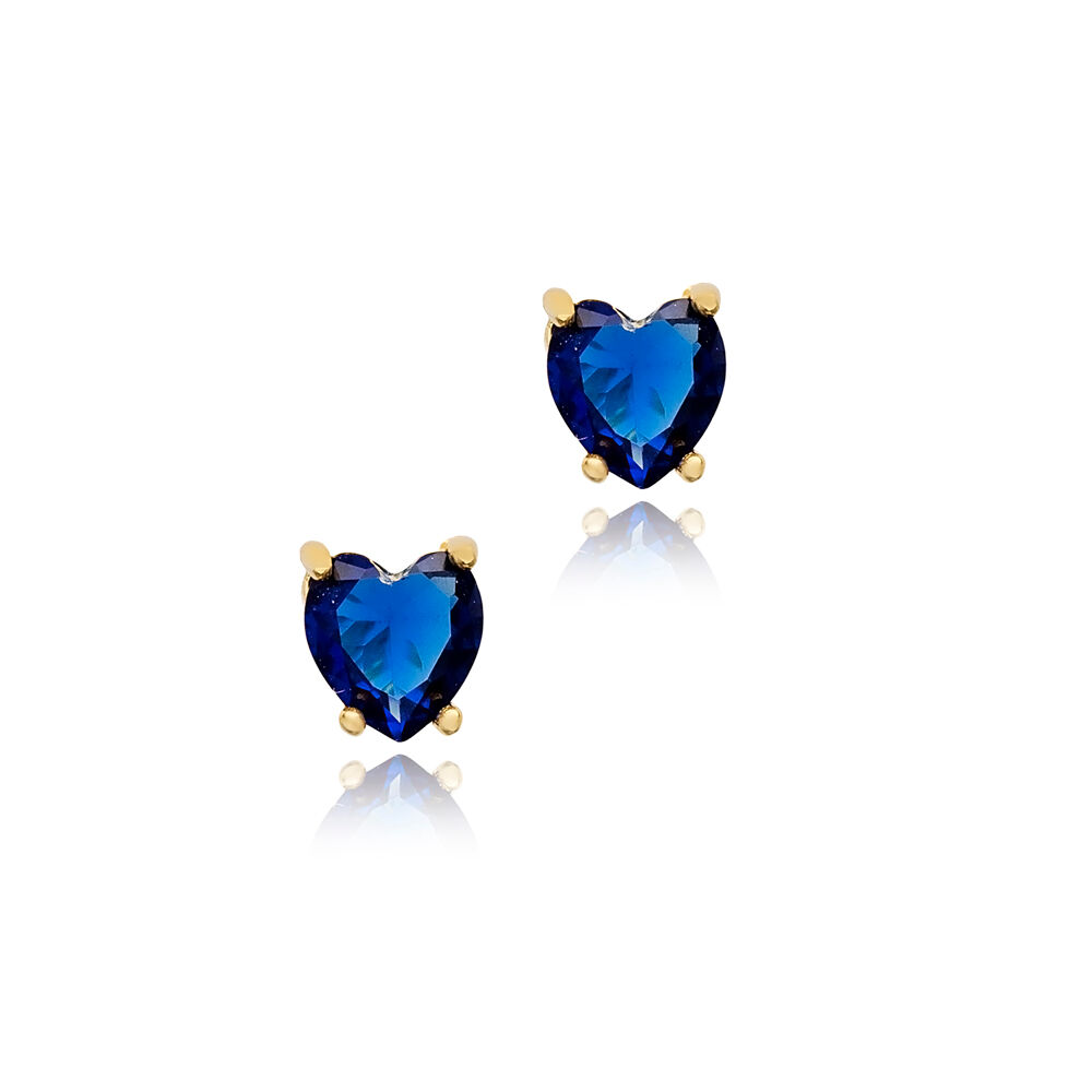 Sapphire CZ Heart Design 925 Stud Earrings