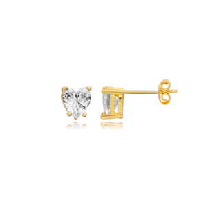 Heart Design CZ Stone Wholesale 925 Silver Stud Earrings