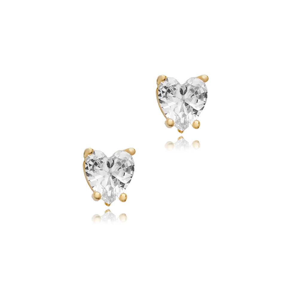 Heart Design CZ Stone 925 Stud Earrings