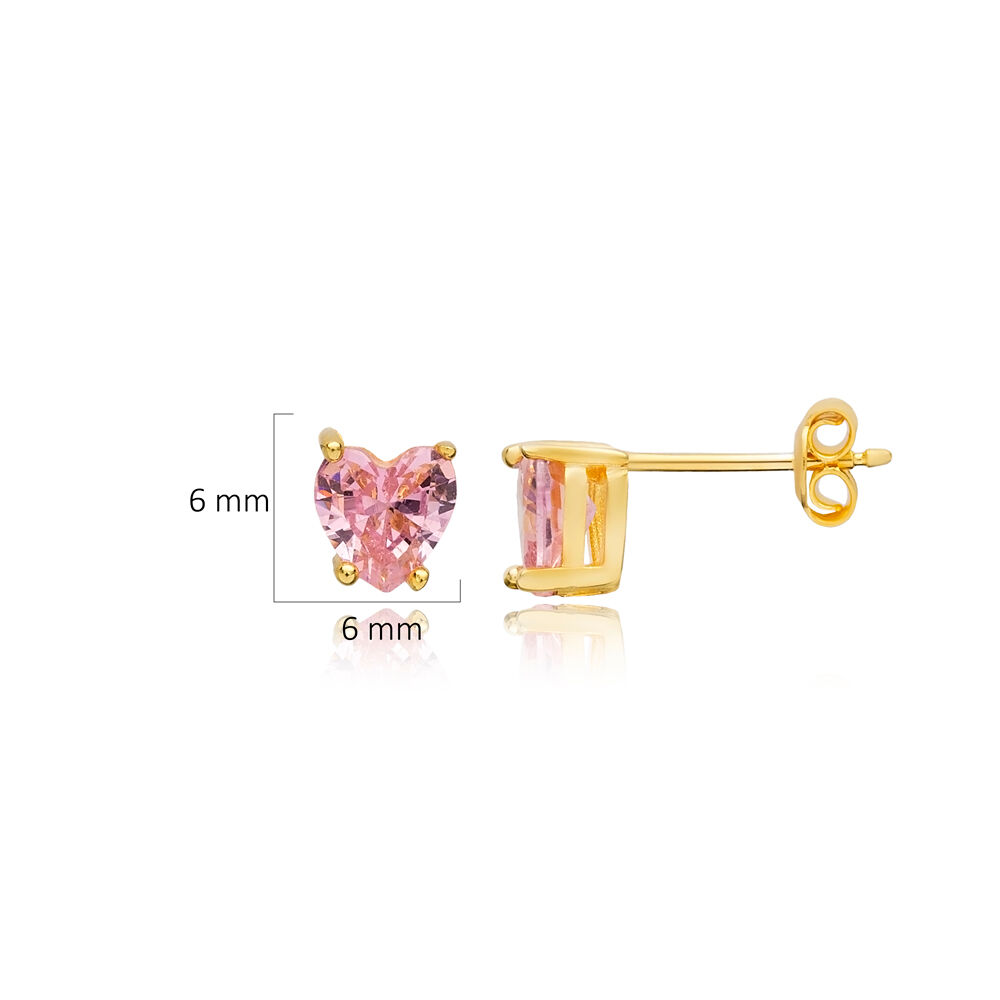 Pink CZ Heart Cut Silver Stud Earrings