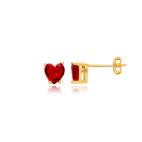 Heart Cut Garnet CZ Wholesale Handmade 925 Silver Stud Earrings