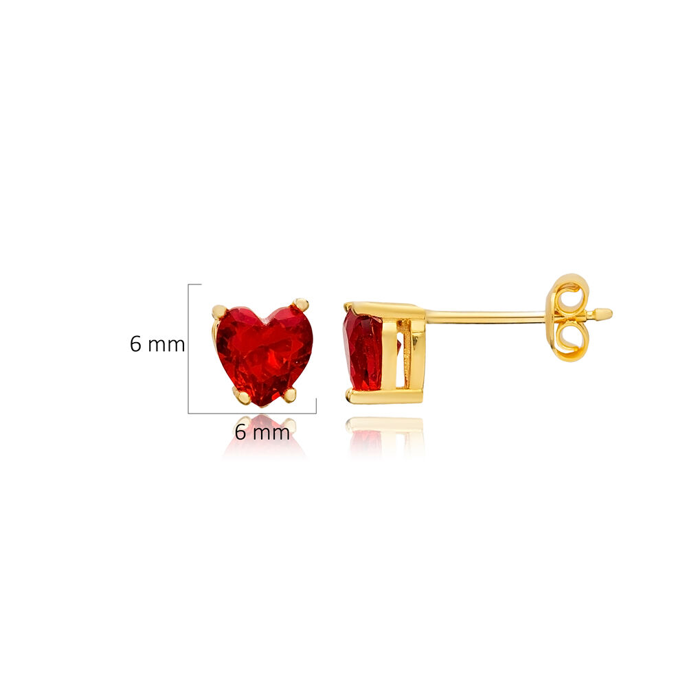 Heart Cut Garnet CZ Silver Stud Earrings