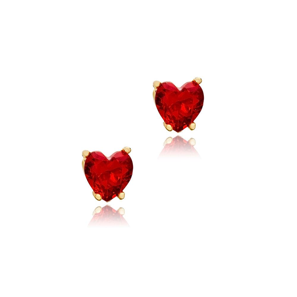 Heart Cut Garnet CZ Silver Stud Earrings