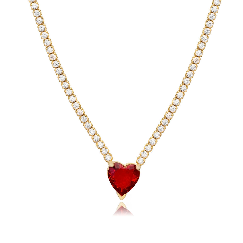 Garnet CZ Heart Design Wholesale 925 Sterling Silver Necklace