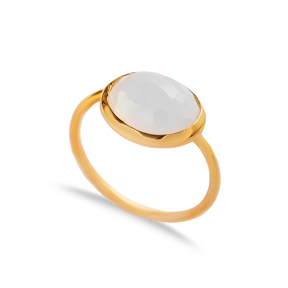 White Quartz Stone Oval Gold Bezel Silver Jewelry Ring