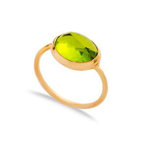 Green Quartz Stone Oval Gold Bezel Silver Jewelry Ring