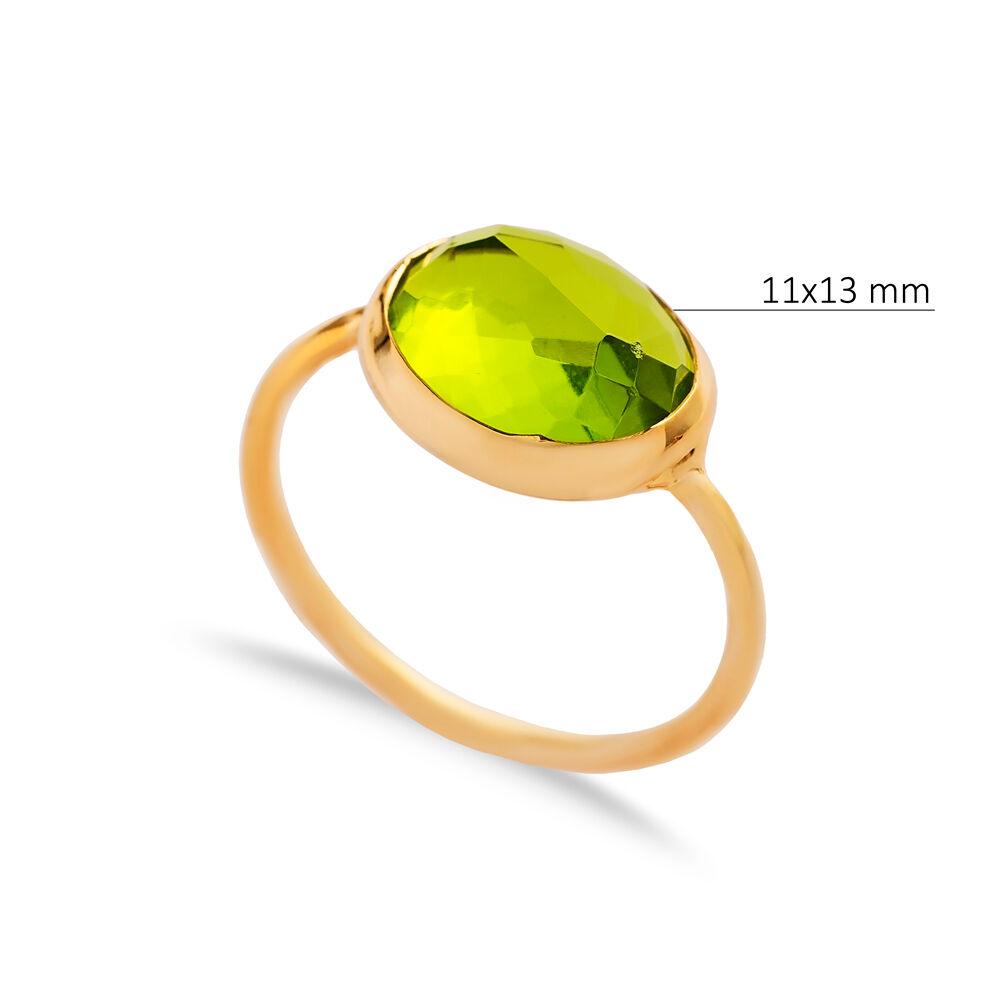 Green Quartz Stone Oval Gold Bezel Silver Jewelry Ring