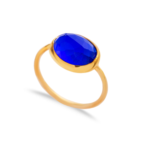 Sapphire Quartz Stone Oval Gold Bezel Silver Jewelry Ring