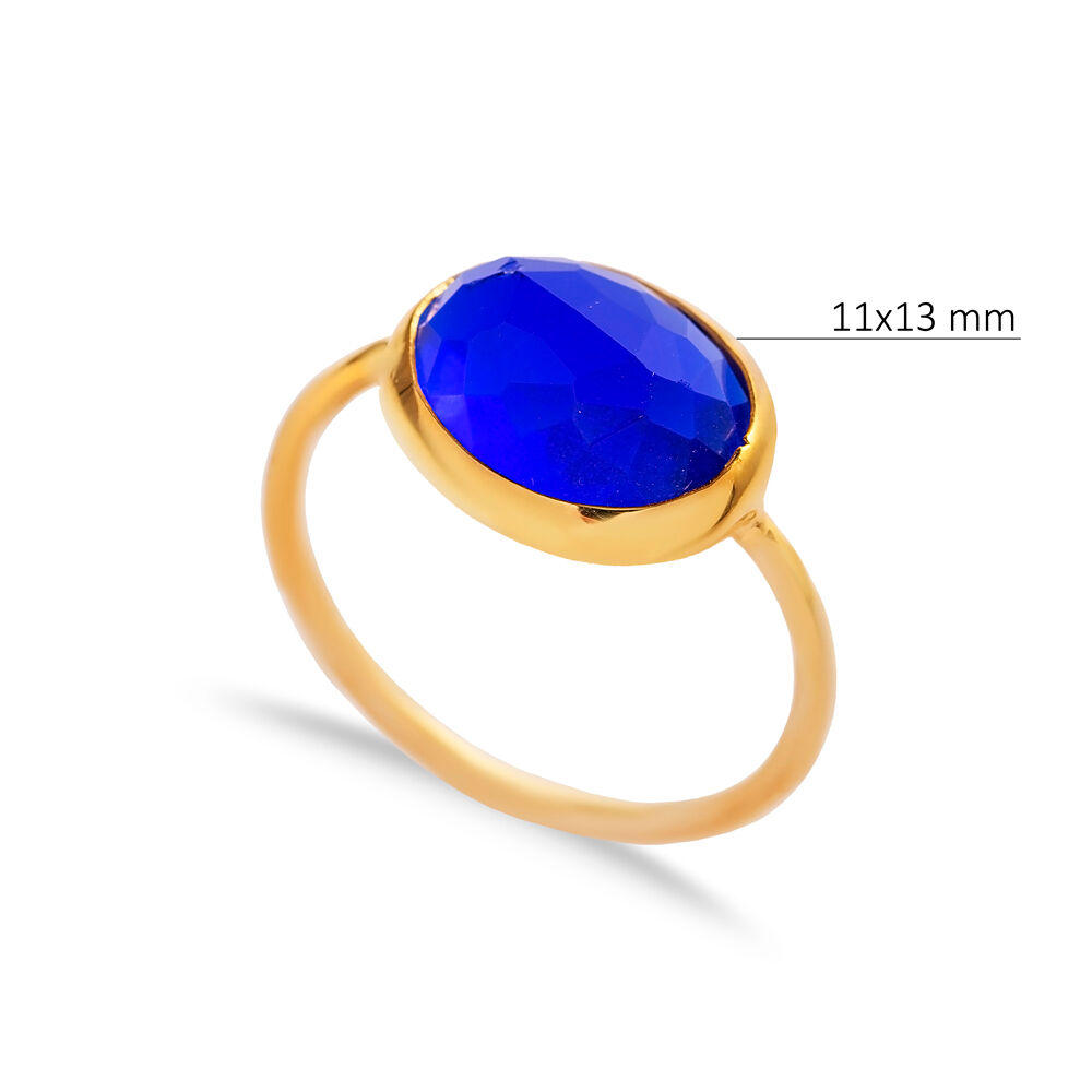 Sapphire Quartz Stone Oval Gold Bezel Silver Jewelry Ring