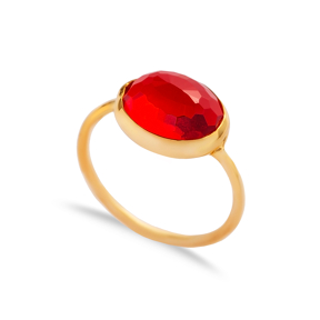 Ruby Quartz Stone Round Gold Bezel Silver Jewelry Ring