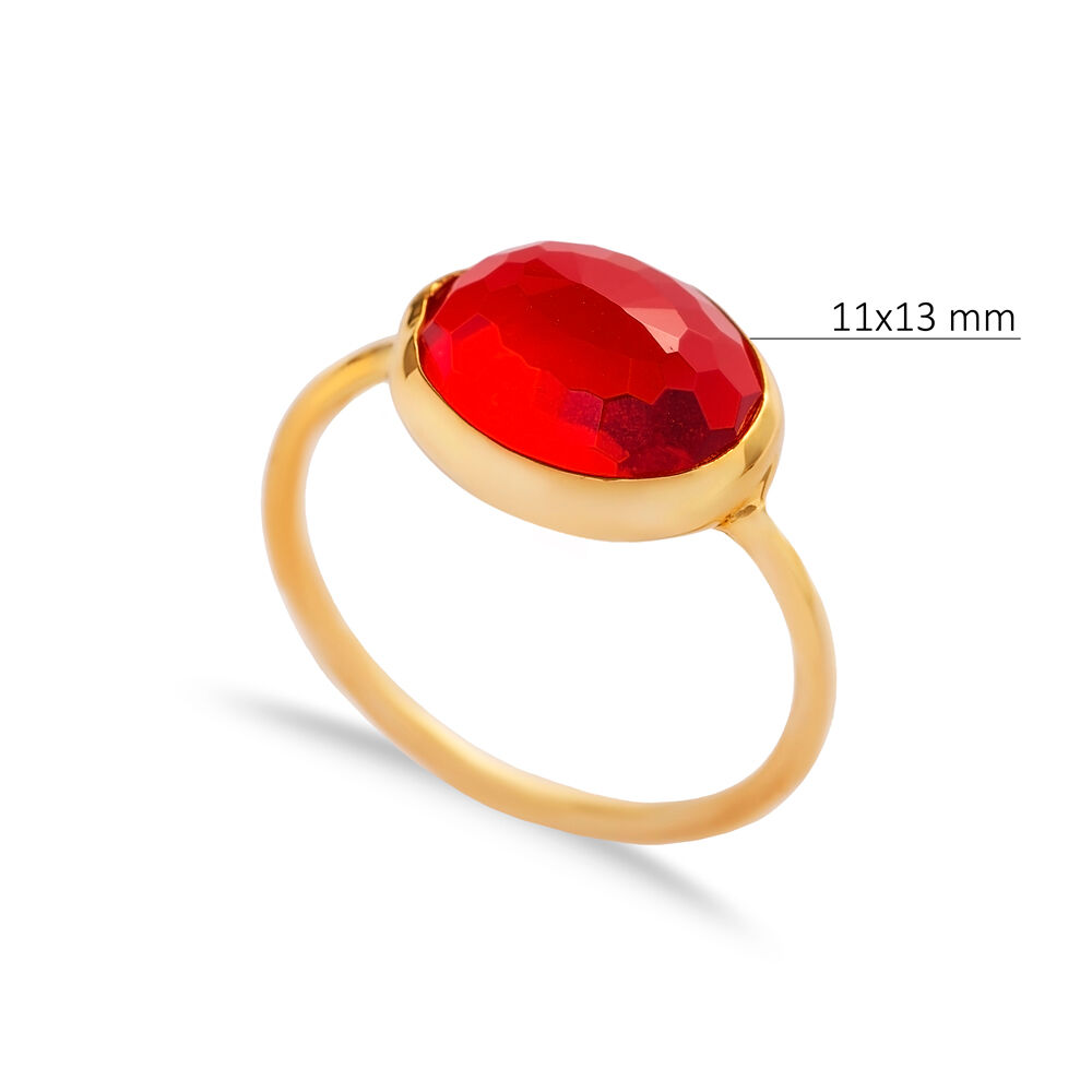 Ruby Quartz Stone Round Gold Bezel Silver Jewelry Ring