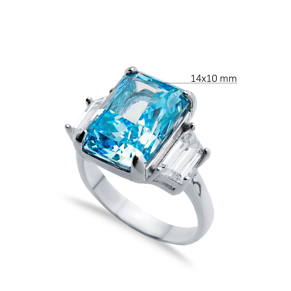 Aquamarine CZ Stone Baguette Design Cluster Zircon Ring