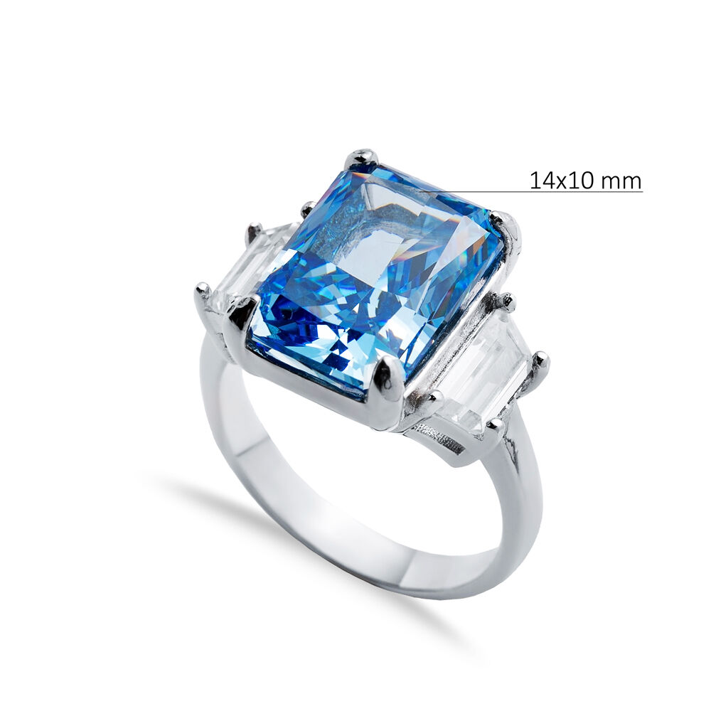 Blue CZ Stone Baguette Design Cluster Zircon Ring Jewelry