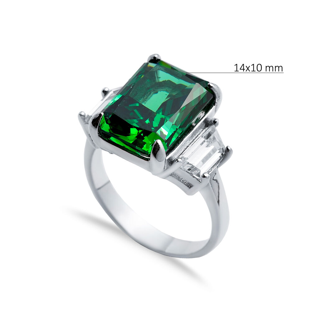 Emerald CZ Stone Baguette Design Cluster Zircon Ring Jewelry