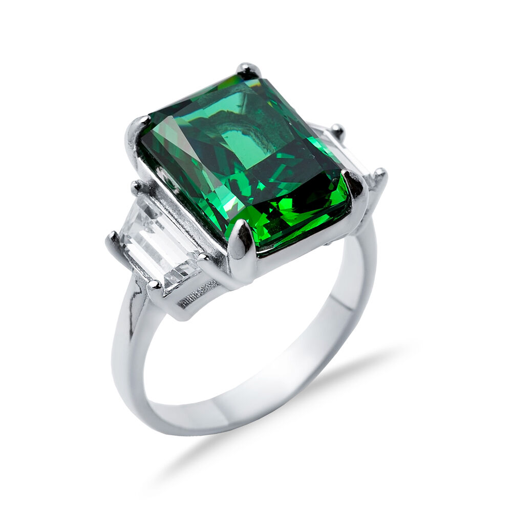 Emerald CZ Stone Baguette Design Cluster Zircon Ring Jewelry