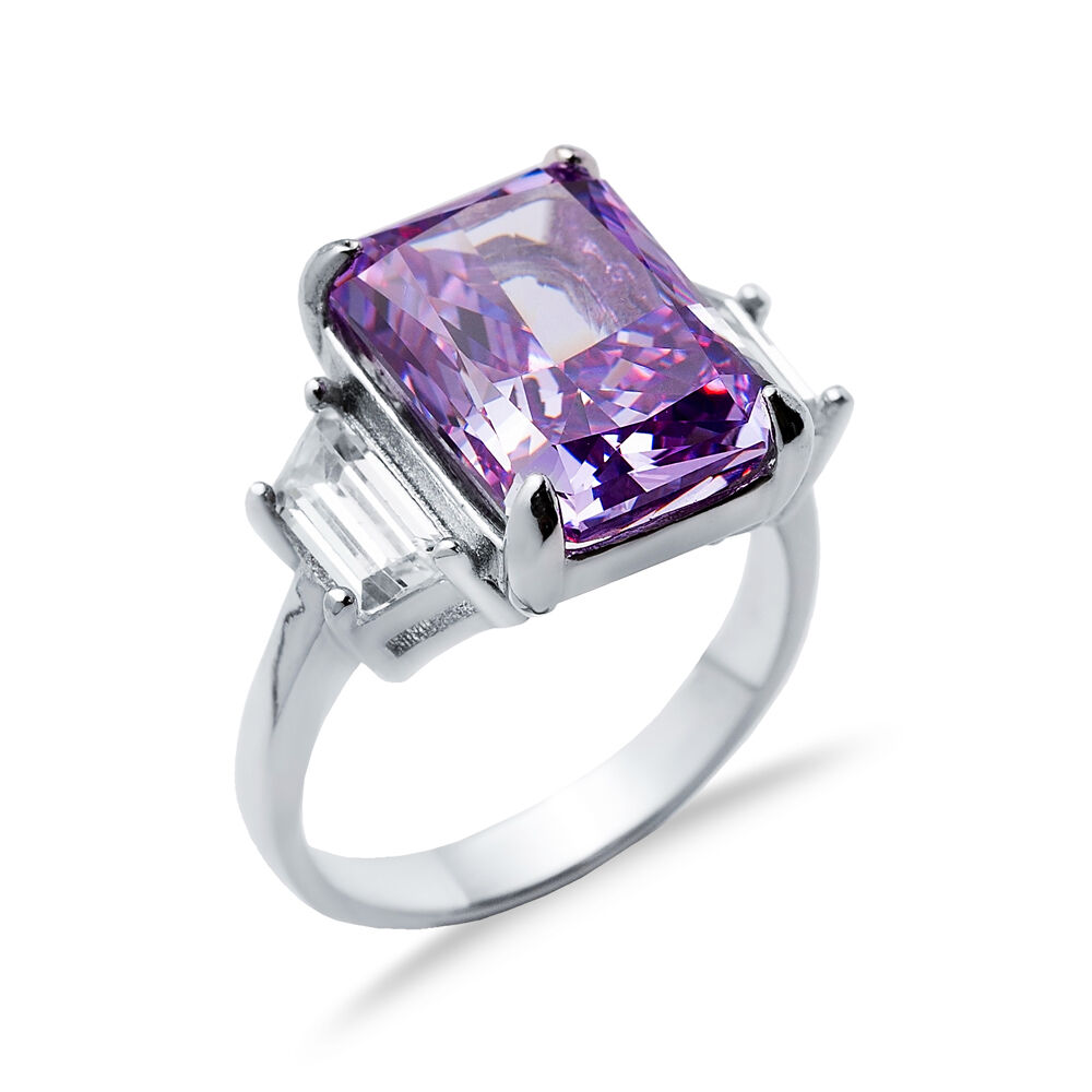 Amethyst CZ Stone Baguette Design Cluster Zircon Ring Jewelry