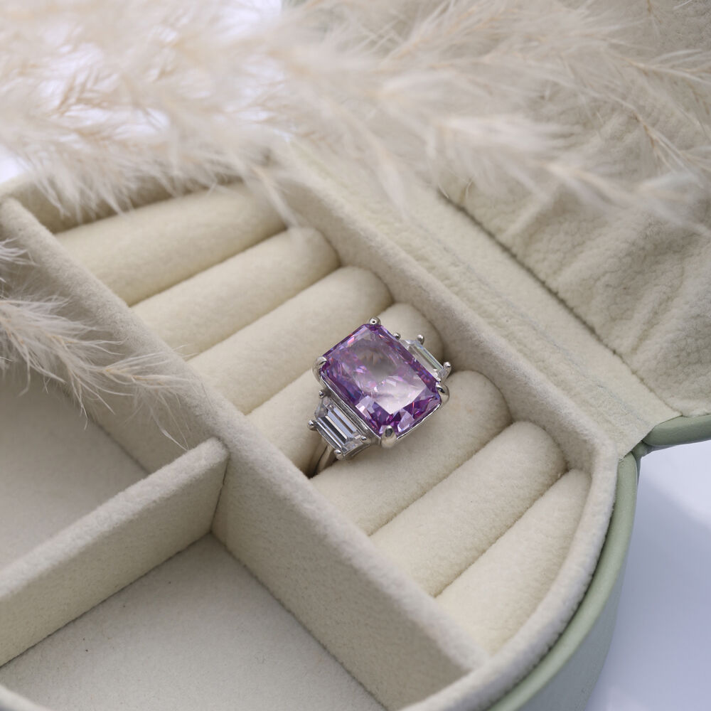 Amethyst CZ Stone Baguette Design Cluster Zircon Ring Jewelry