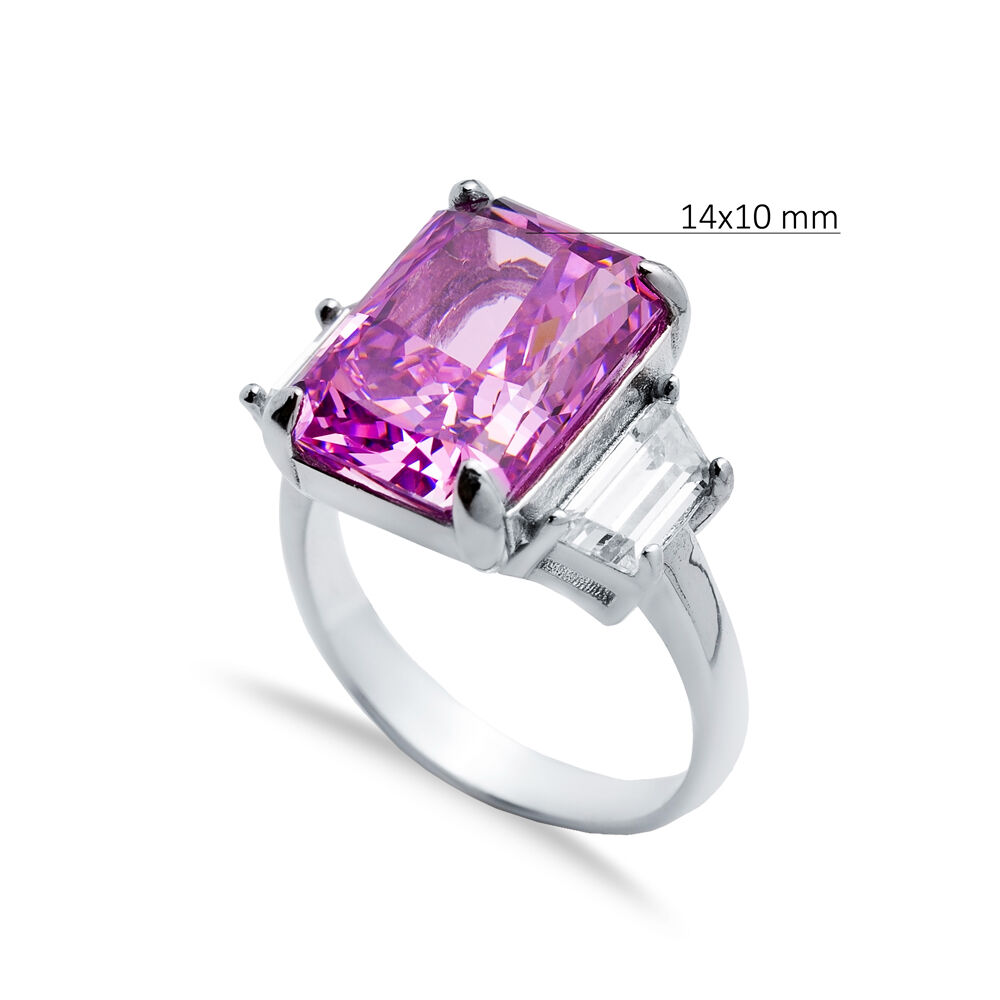 Pink CZ Stone Baguette Design Cluster Zircon Ring Jewelry