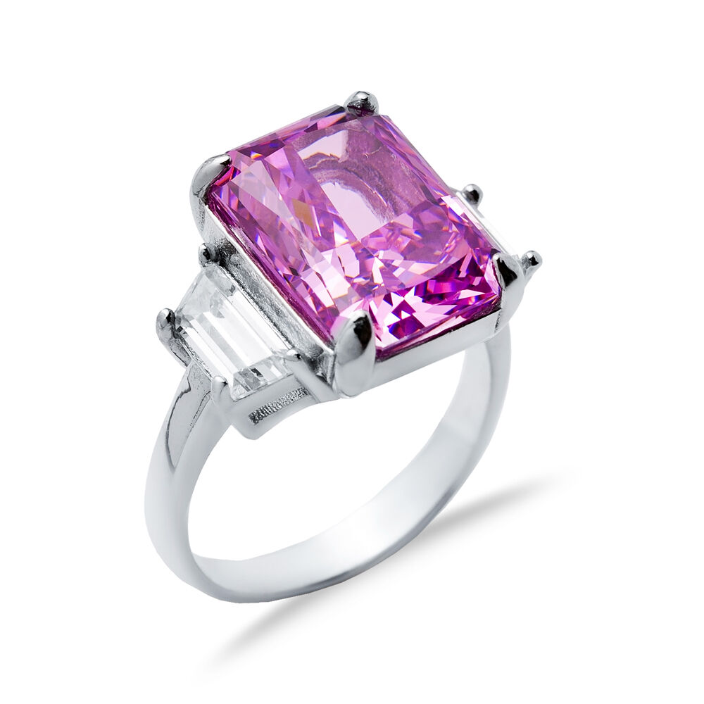 Pink CZ Stone Baguette Design Cluster Zircon Ring Jewelry