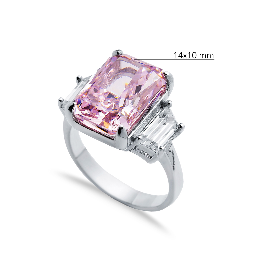 Light Pink CZ Stone Baguette Design Cluster Zircon Ring