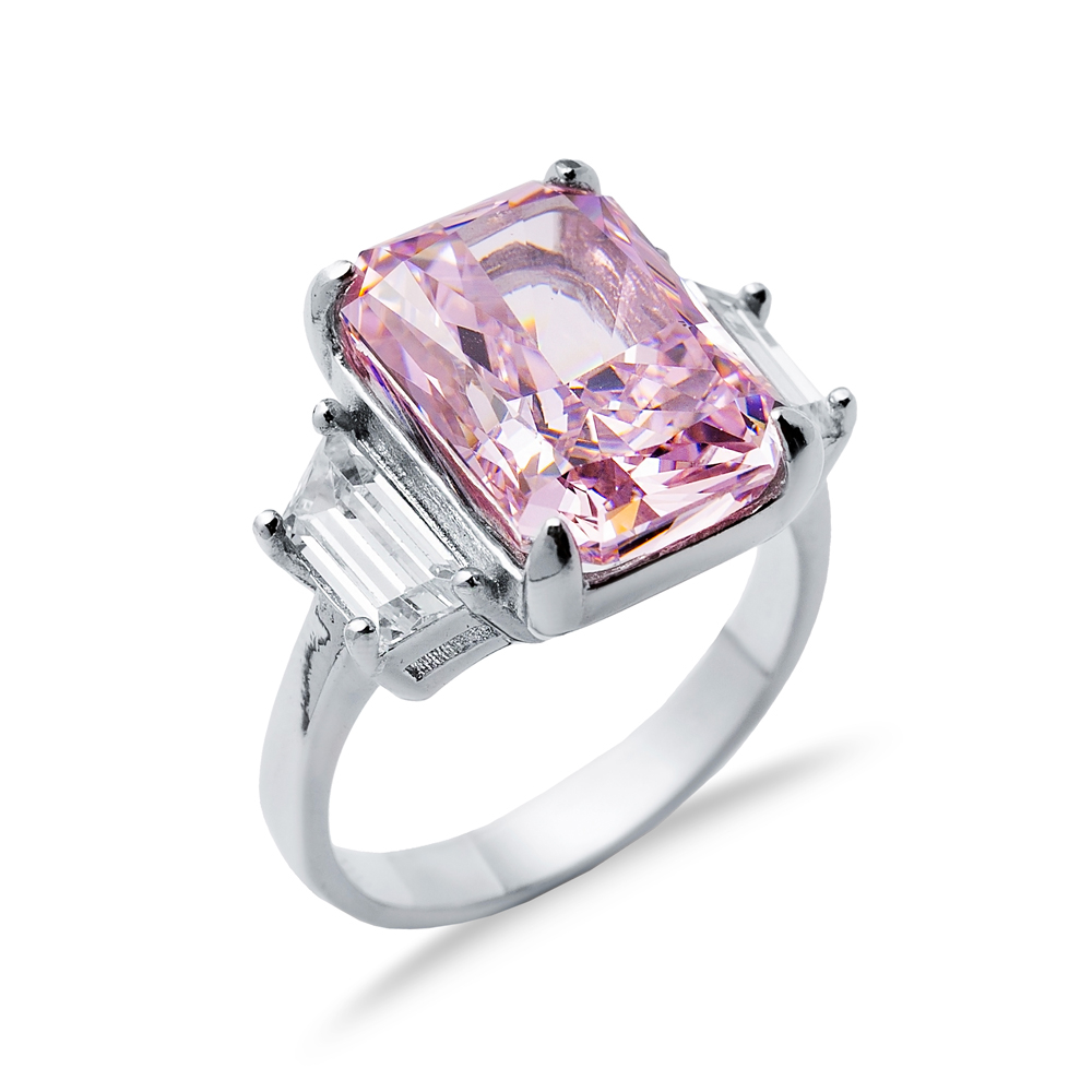 Light Pink CZ Stone Baguette Design Cluster Zircon Ring