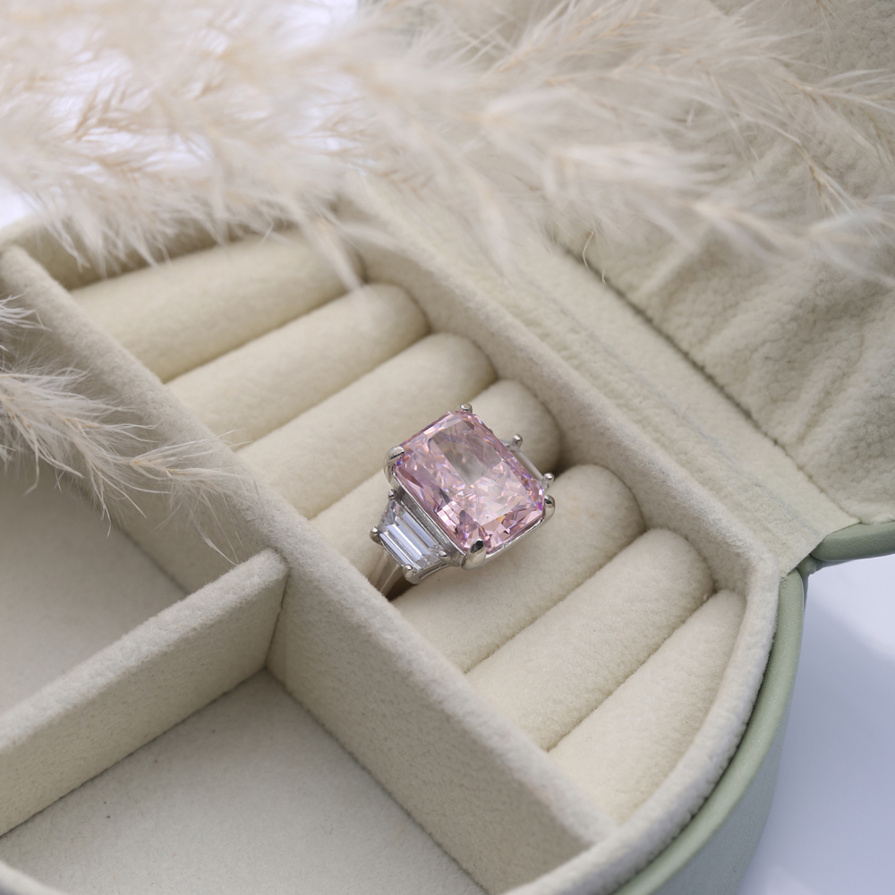 Light Pink CZ Stone Baguette Design Cluster Zircon Ring