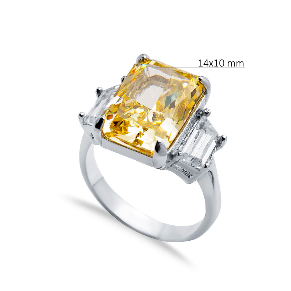 Citrine CZ Stone Baguette Design Cluster Zircon Ring