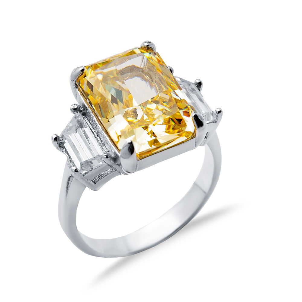 Citrine CZ Stone Baguette Design Cluster Zircon Ring