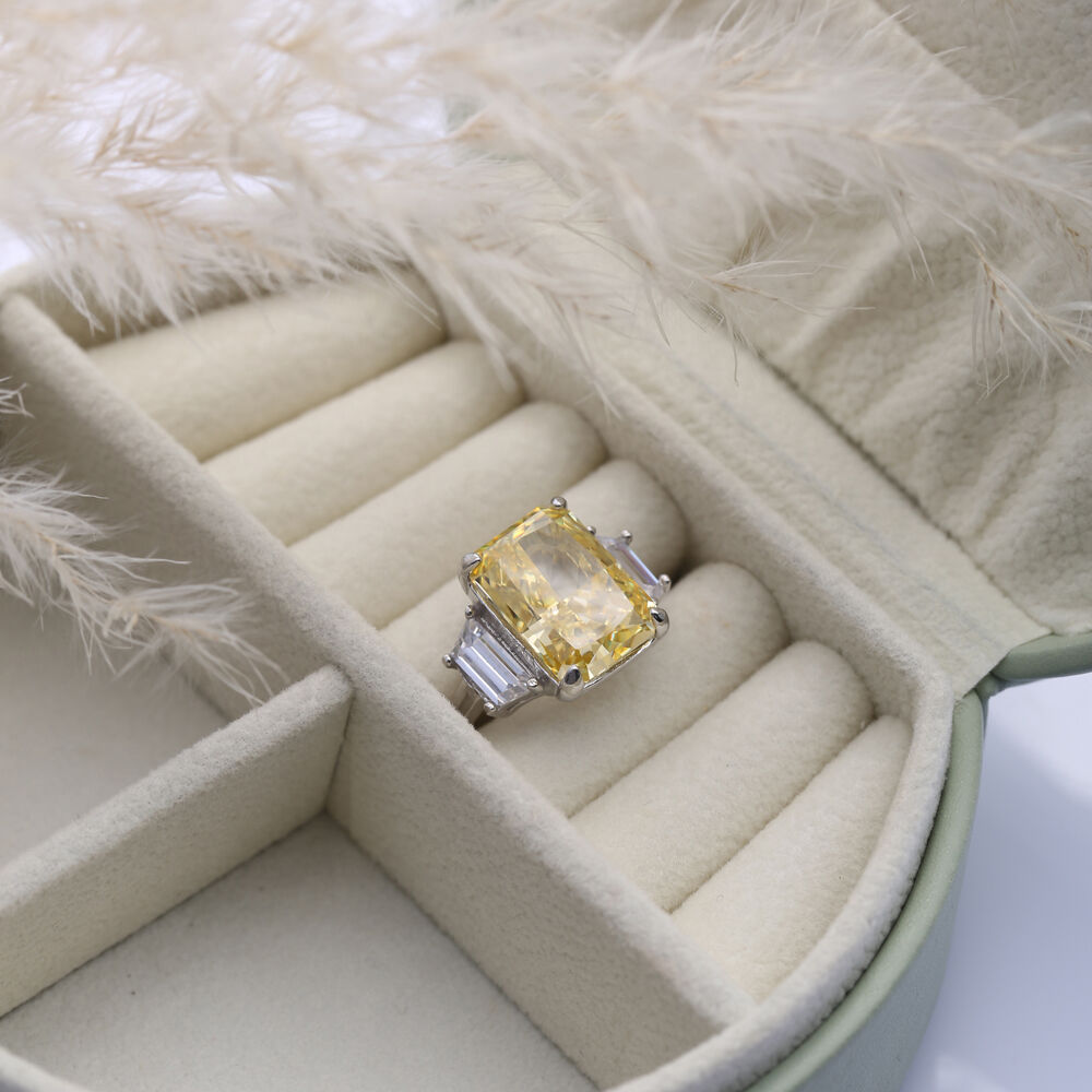 Citrine CZ Stone Baguette Design Cluster Zircon Ring