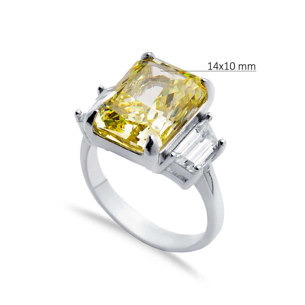 Yellow Citrine CZ Stone Baguette Shape Cluster Zircon Ring