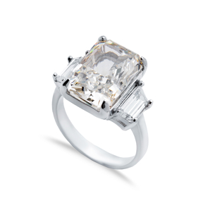 Off White CZ Stone Baguette Shape Cluster Zircon Ring