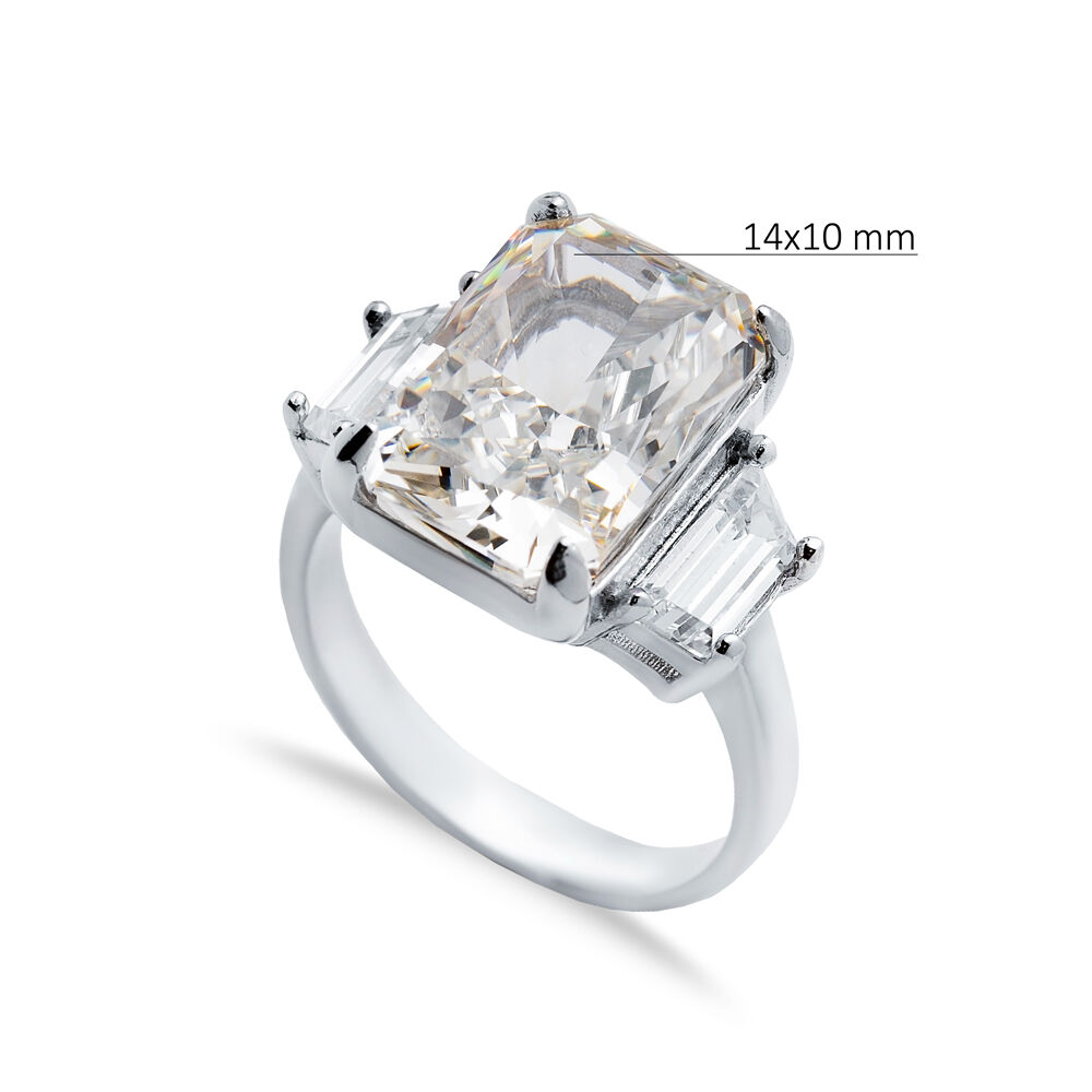 Off White CZ Stone Baguette Shape Cluster Zircon Ring