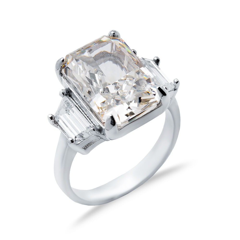 Off White CZ Stone Baguette Shape Cluster Zircon Ring