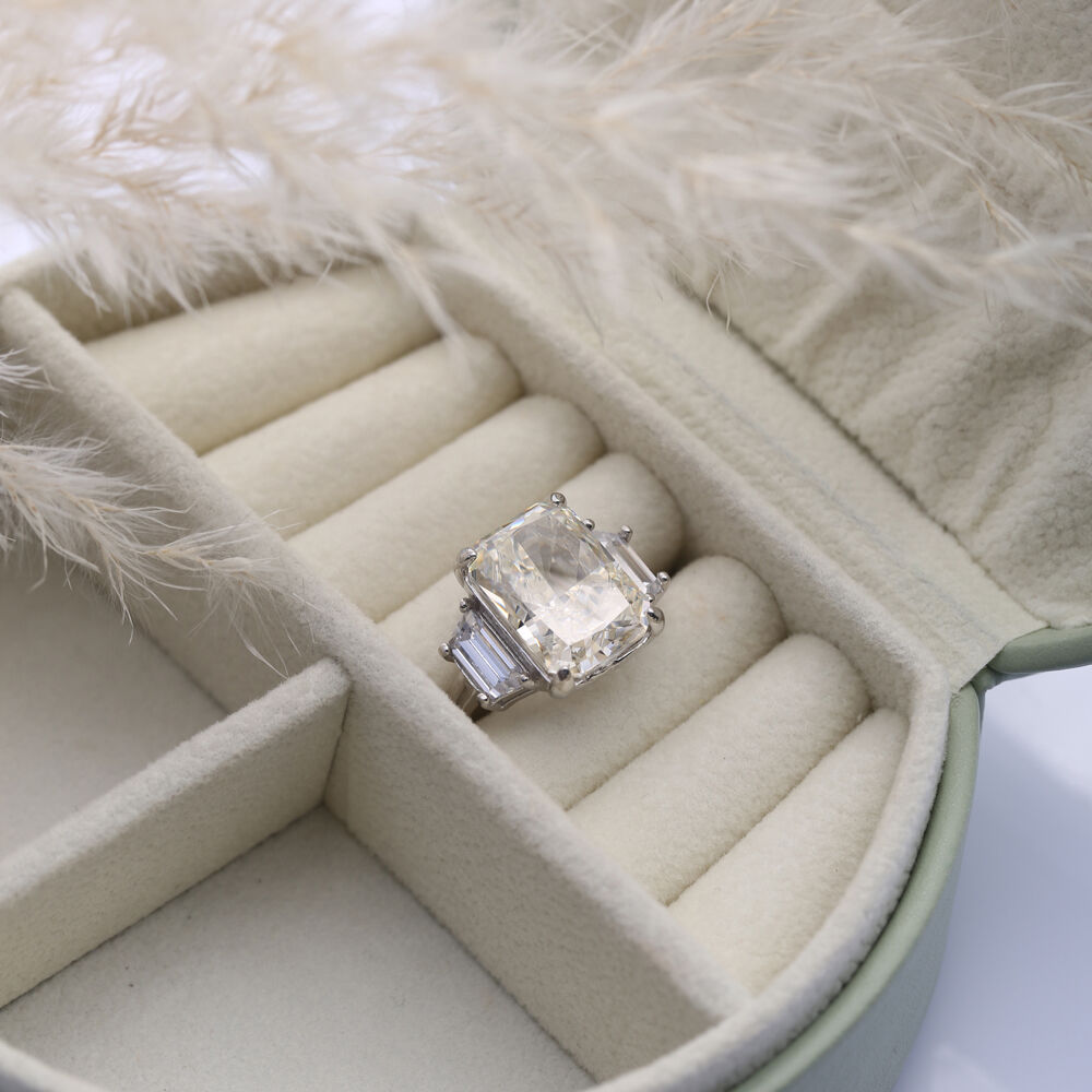 Off White CZ Stone Baguette Shape Cluster Zircon Ring