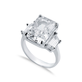 White CZ Stone Baguette Shape Cluster Zircon Ring Jewelry