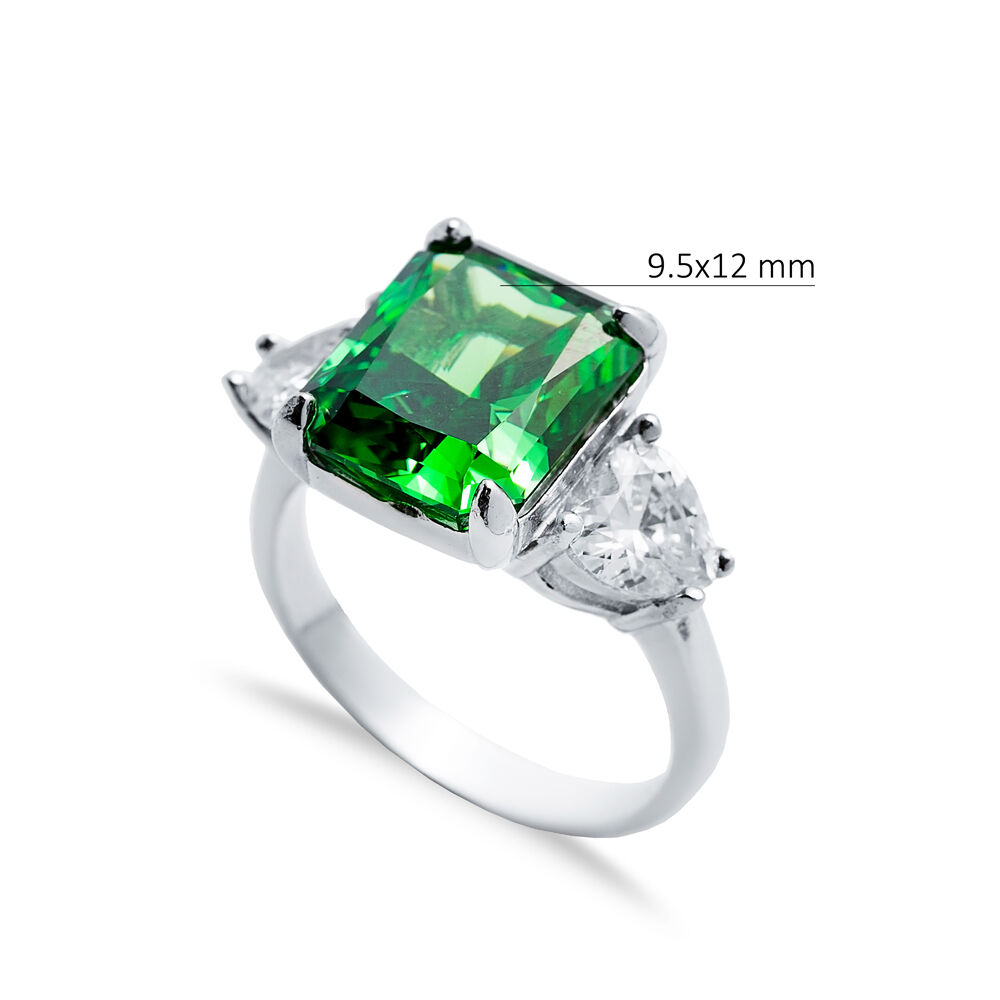 Emerald CZ Stone Baguette Heart Design Cluster Zircon Ring