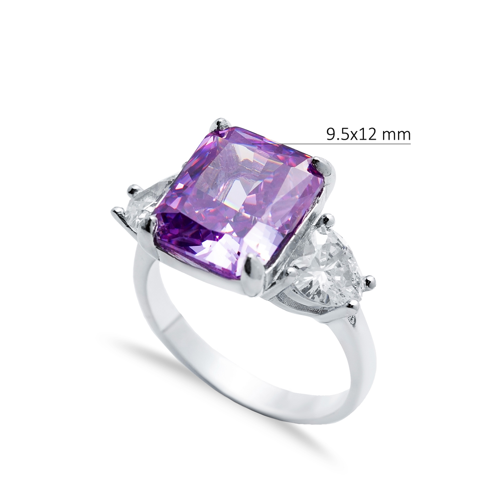 Amethyst CZ Stone Baguette Heart Design Cluster Zircon Ring