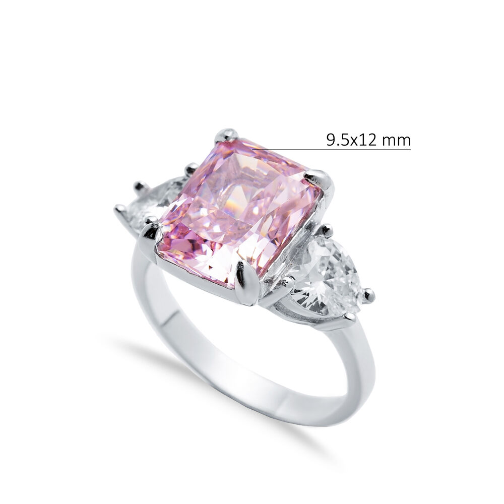 Light Pink CZ Stone Baguette Heart Design Cluster Zircon Ring