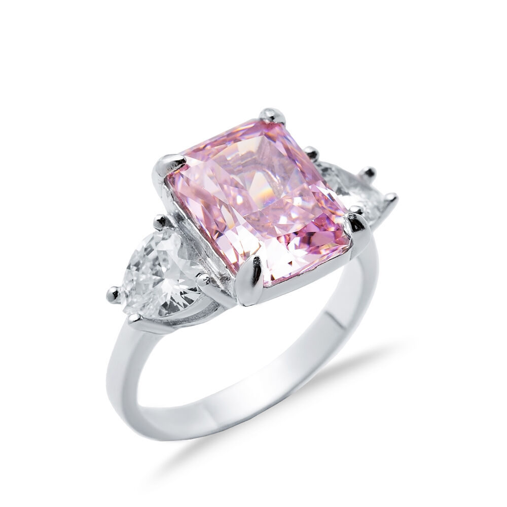 Light Pink CZ Stone Baguette Heart Design Cluster Zircon Ring