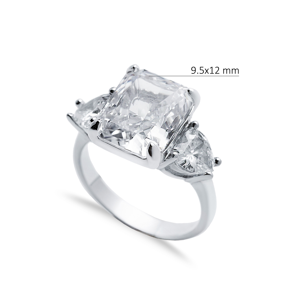 White CZ Stone Baguette Heart Design Cluster Zircon Ring