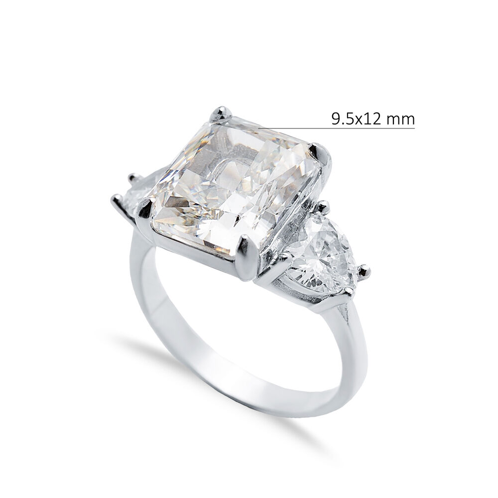 Off White CZ Stone Baguette Design Cluster Zircon Ring