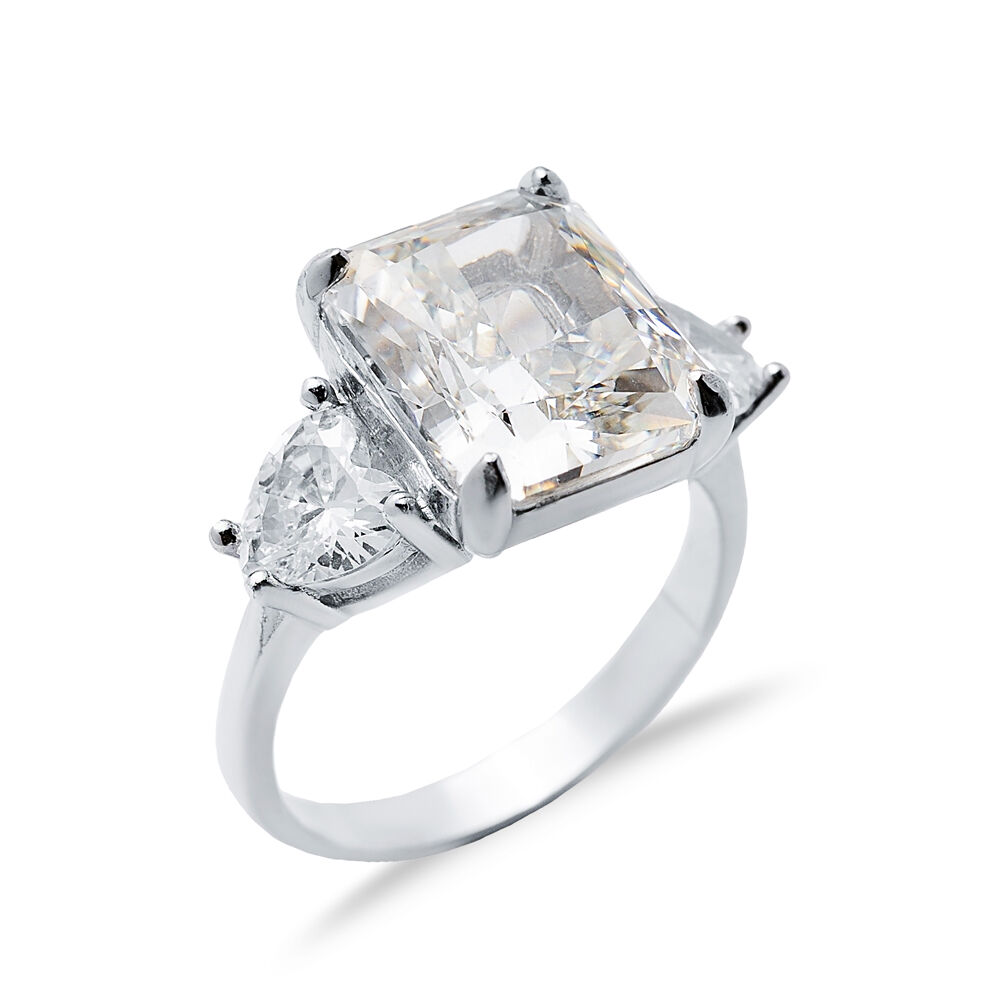 Off White CZ Stone Baguette Design Cluster Zircon Ring