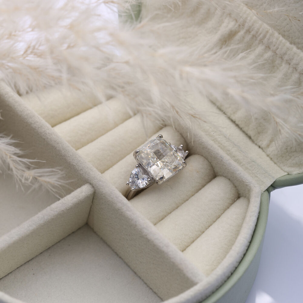 Off White CZ Stone Baguette Design Cluster Zircon Ring