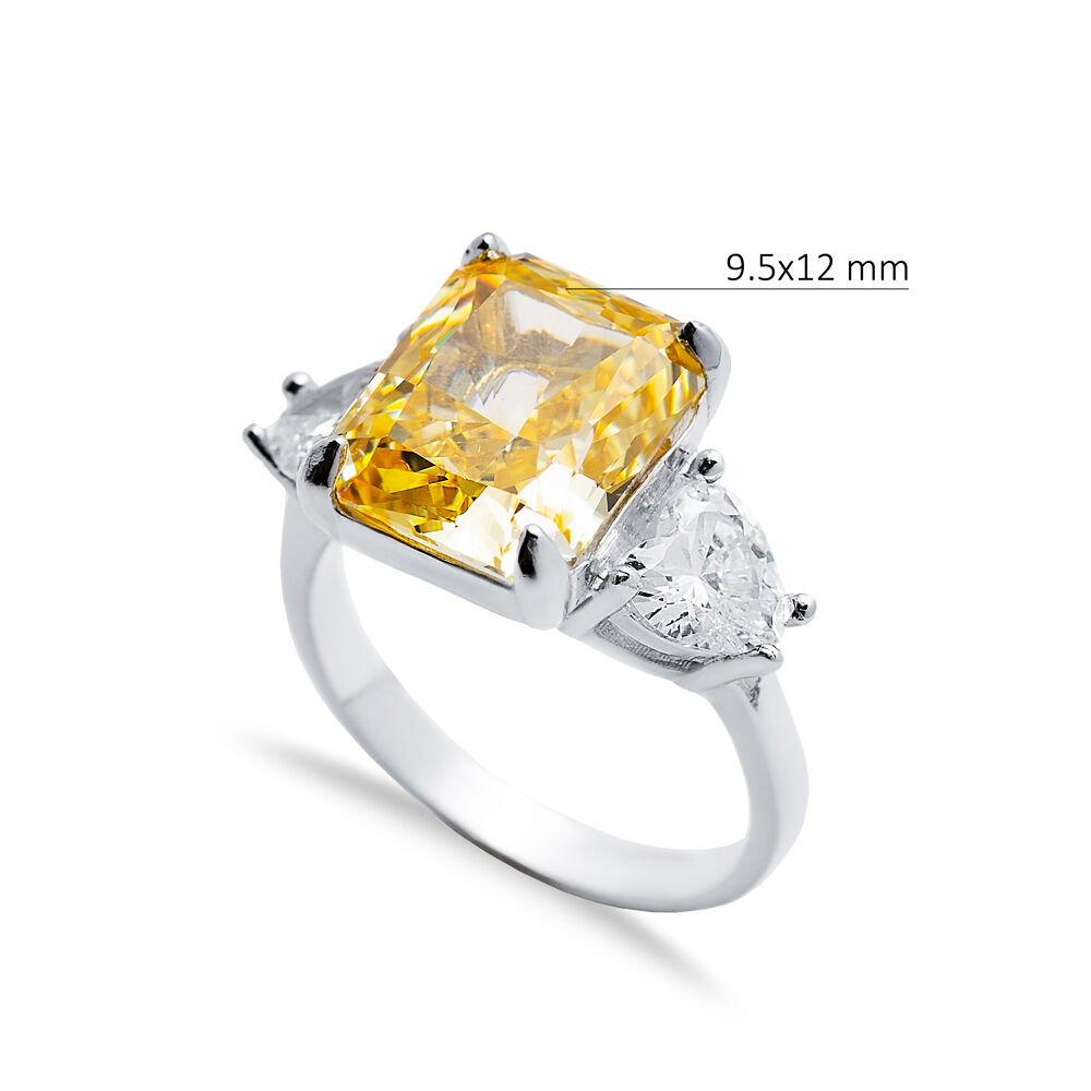 Citrine CZ Stone Baguette Design Zircon Cluster Ring